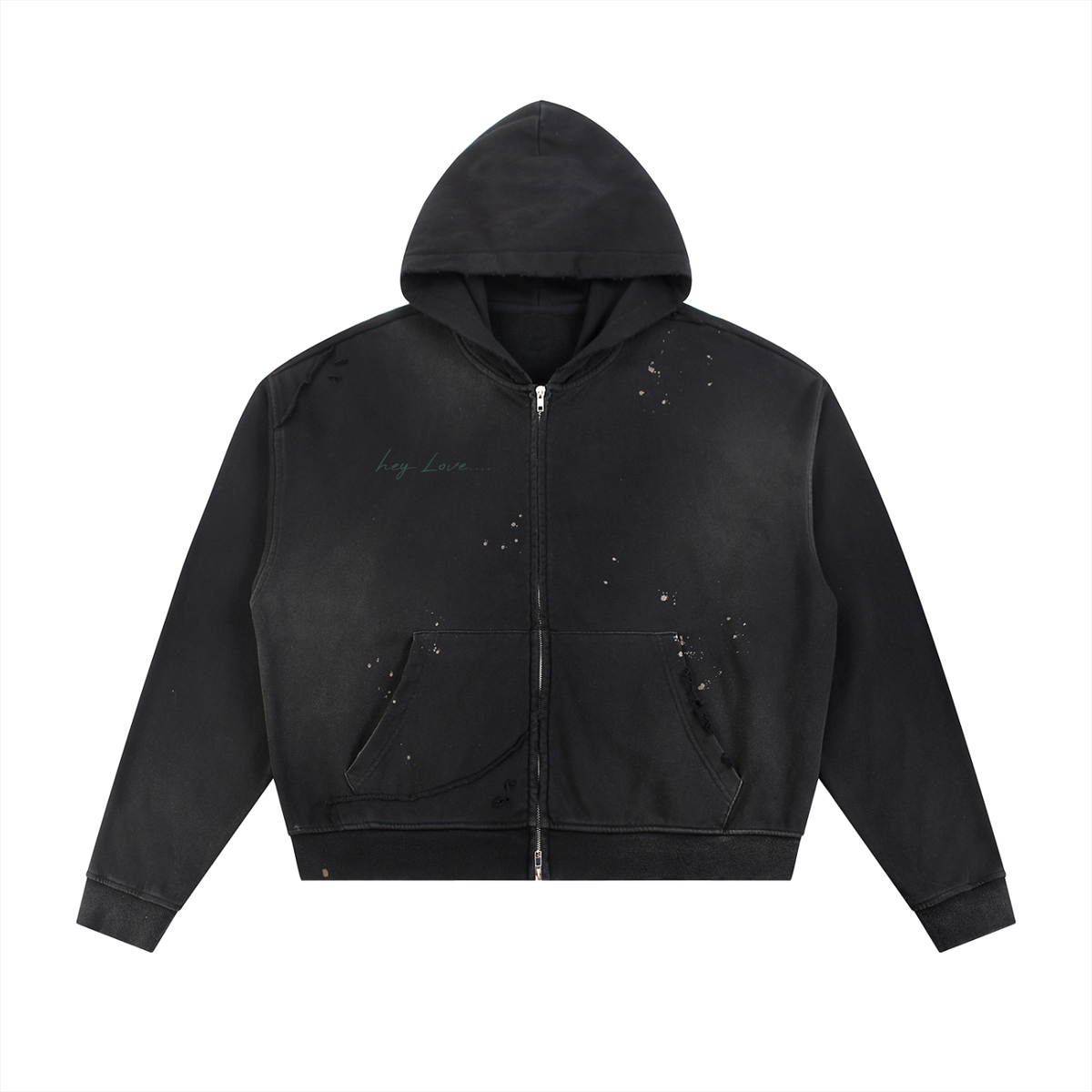 Ourea Luna Sunfade Frayed-Edge Fleece Zip Hoodie