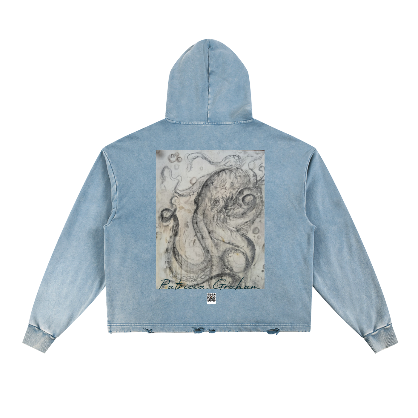 Octopus Vintage Washed Frayed-Hem Hoodie