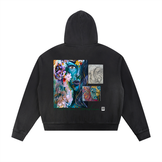Ourea Luna Sunfade Frayed-Edge Fleece Zip Hoodie