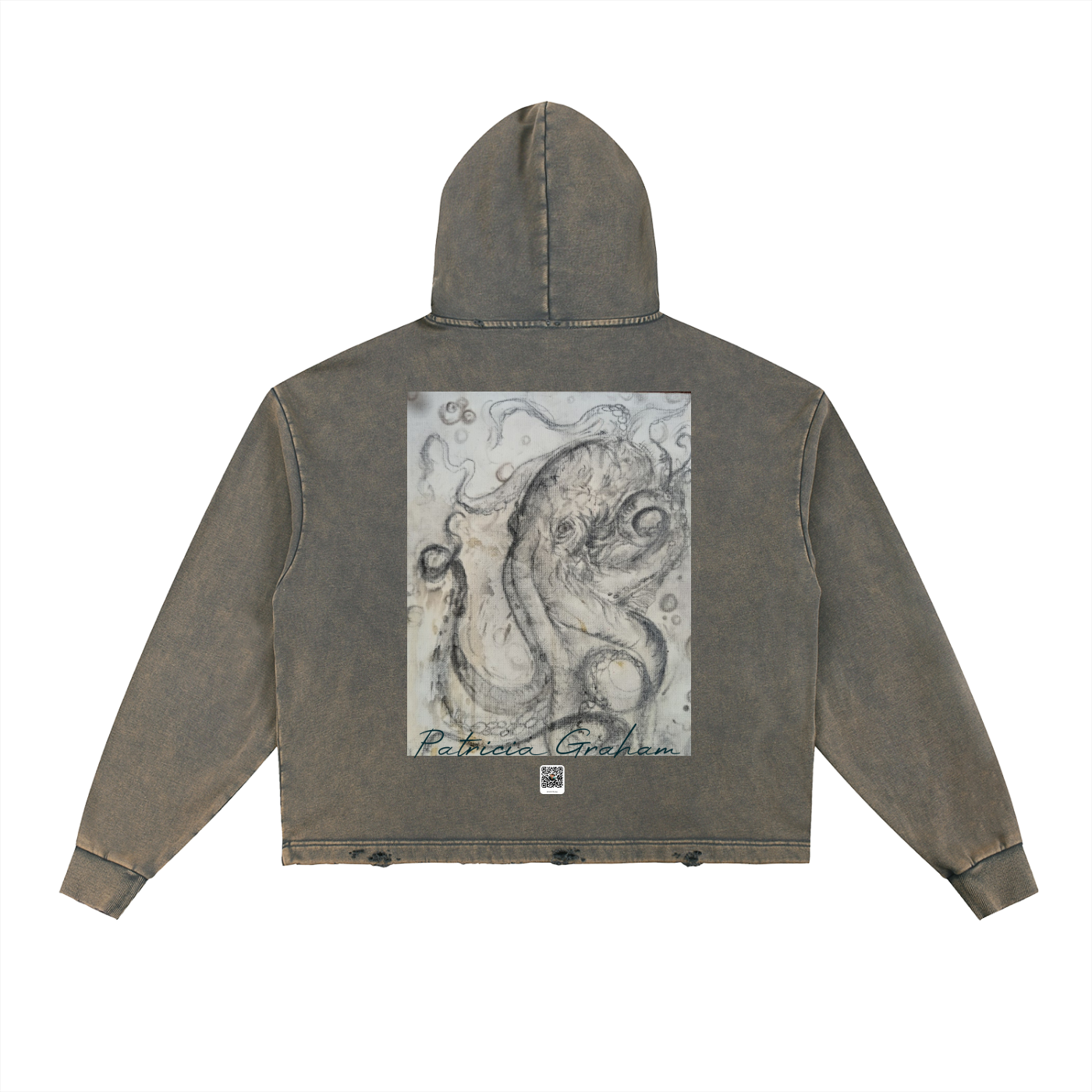 Octopus Vintage Washed Frayed-Hem Hoodie