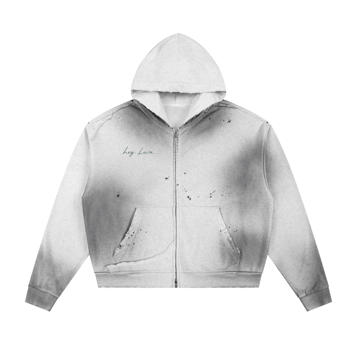 Ourea Luna Sunfade Frayed-Edge Fleece Zip Hoodie