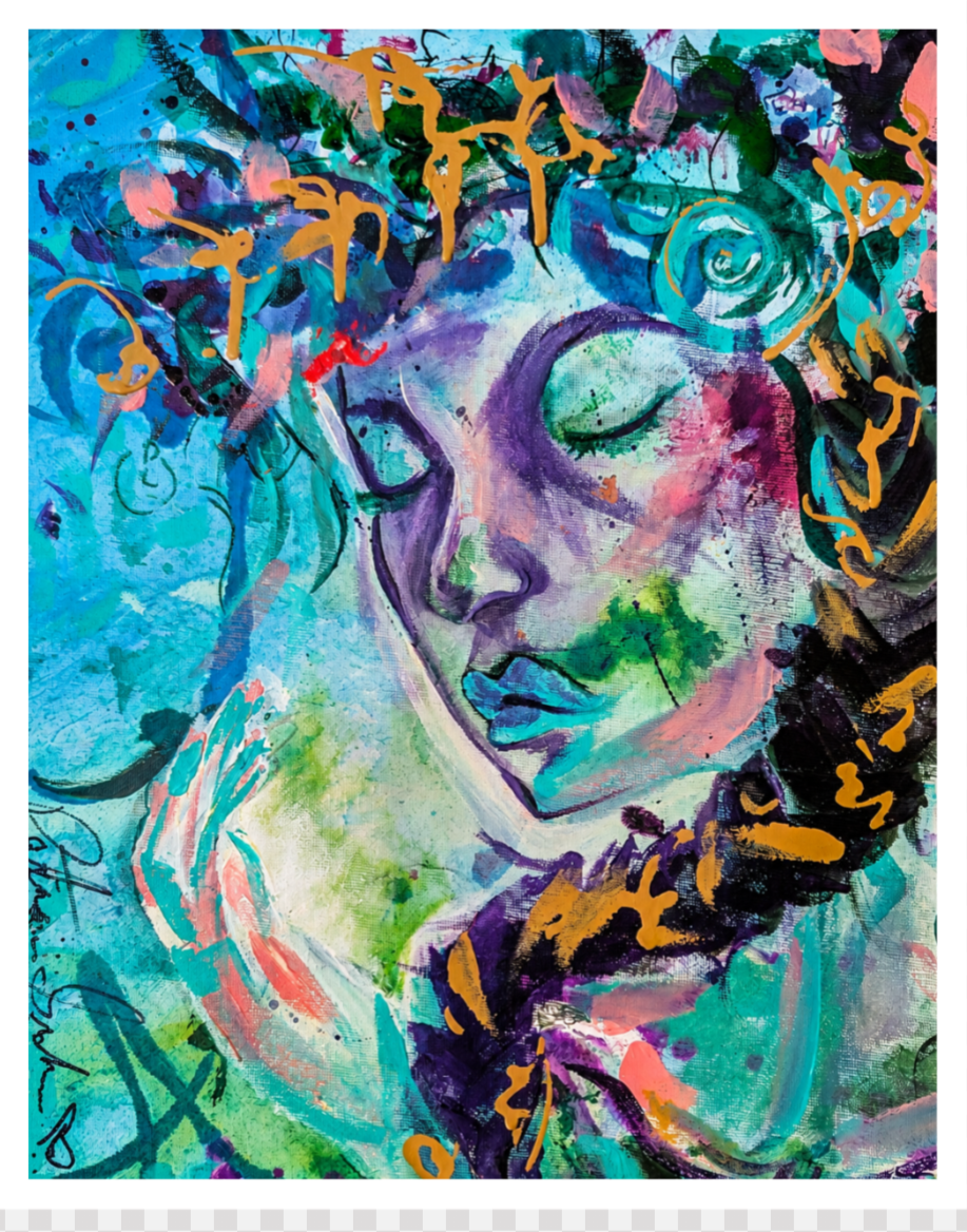 Becoming Still archival fine art print by Patricia Graham with white border and gold details